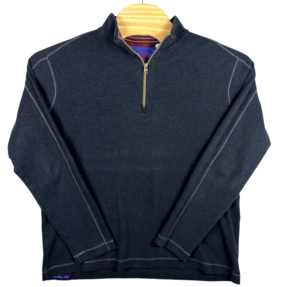 Robert Graham Mens 2XL Black Quarter Zip Pullover Classic Fit Sweater Heringbone